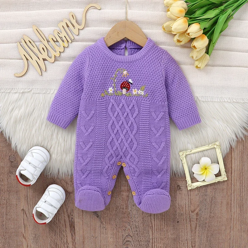 Baby Romper Knit Baby Romper Knit Fall Infant Girl Boy Jumpsuit Fashion Embroidered Mushrooms Newborn Kid Clothes Long Sleeve 0-