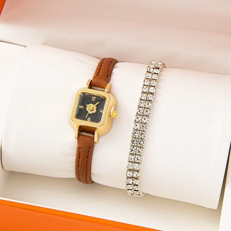 Vintage Flower Women Watch Bracelet Set Small Dial Wristwatch