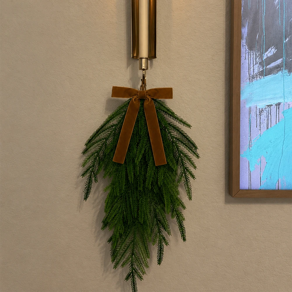 20 Zoll Künstlicher Norfolk-Weihnachtskranz zum Aufhängen für Haustür, Kamin, Wand, Zuhause, Neujahr, Navidad, Raumdekoration – Detail 8