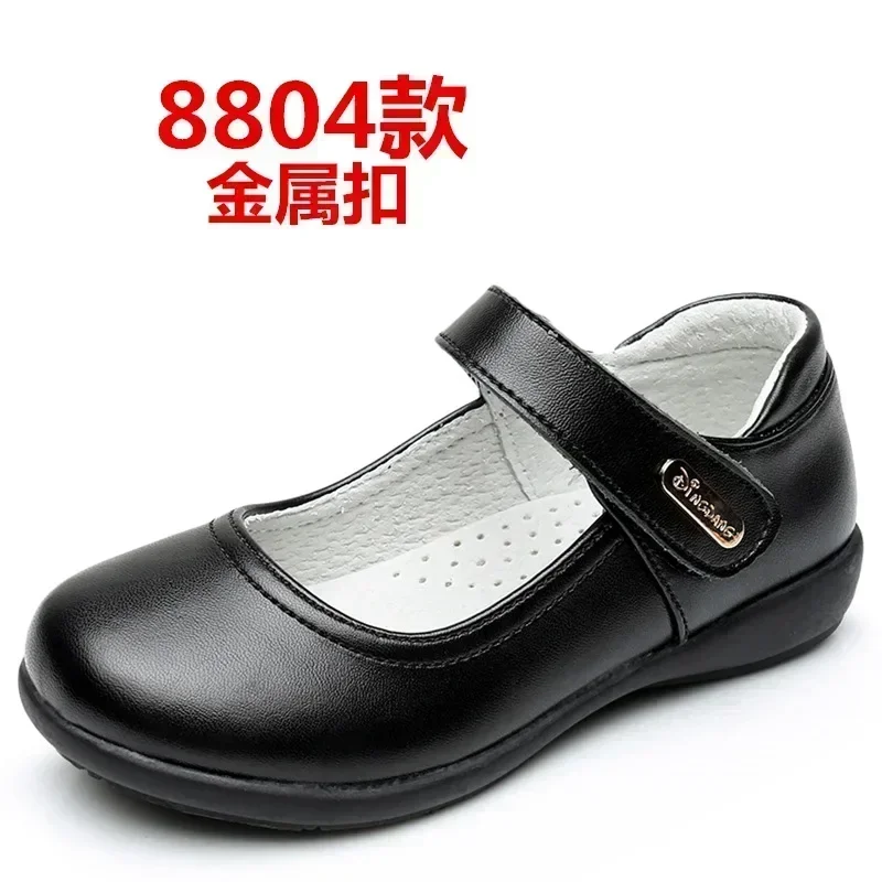 Children Girls Princess Shoes School Performance Shoes Kid Flat Sole Non-slip Sandals Soft Bottom Velcro Mary Jane Uniform Shoes