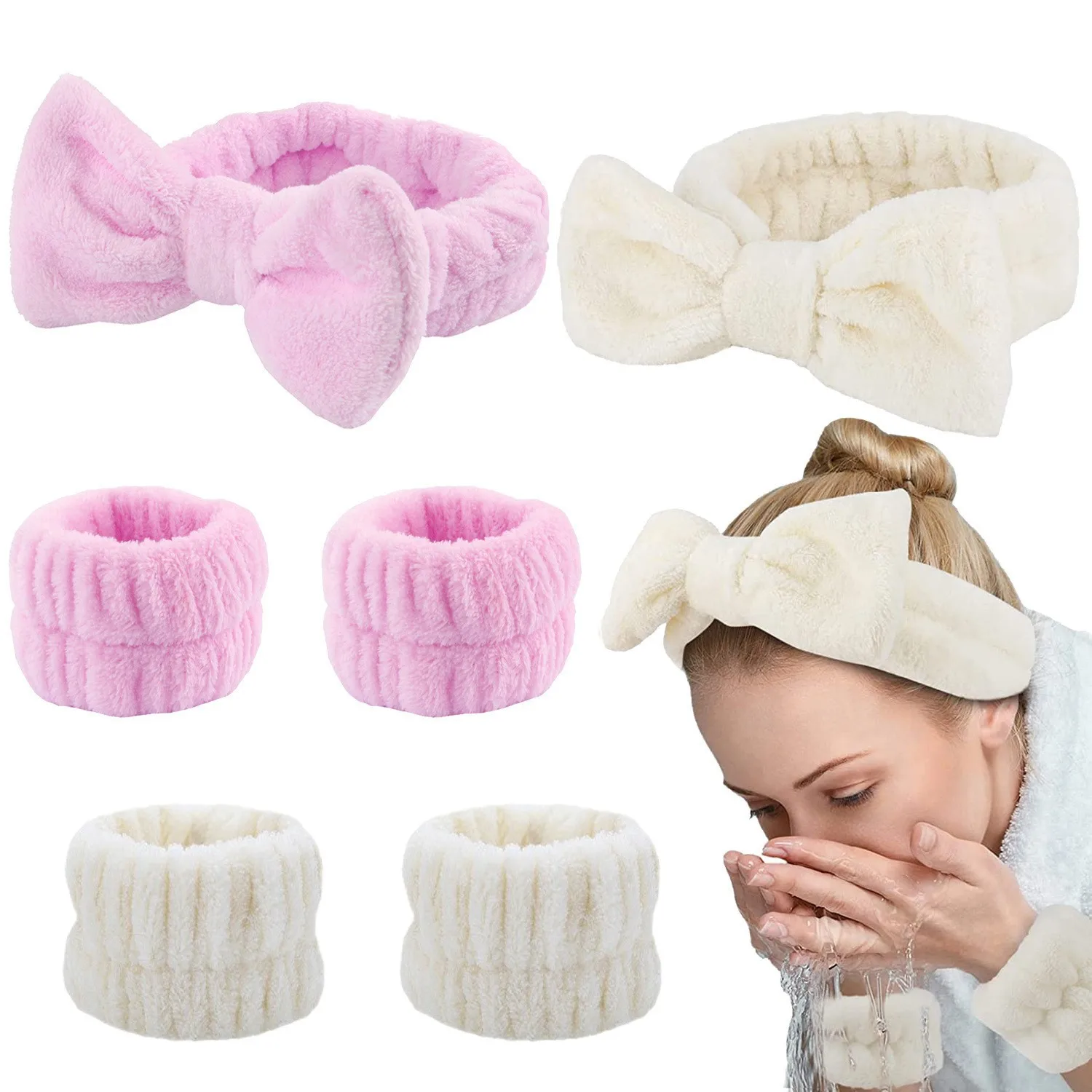 Wash Face Headbands 3PCS Women Coral Fleece Hair Bands Cuff Waterproof Bands Absorbent Wristbands Head Band Hair Accessories Set image 2