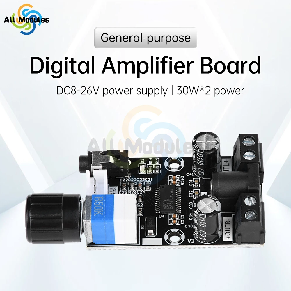 XH-A240 Mini Digital Amplifier Board DC8-26V Universal HD TPA3110D2 30W+30W Digital Audio Power Amplifier Board Amp Module