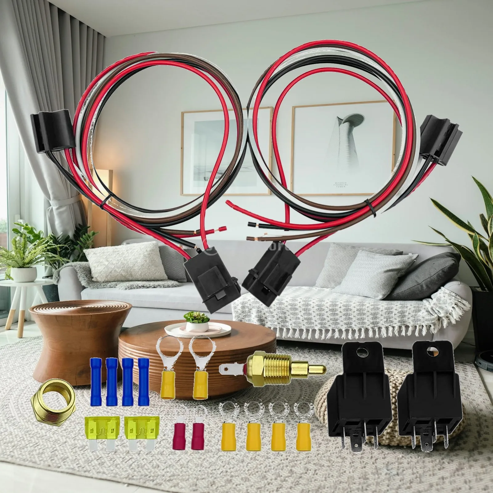 Automotive Electric Fan Wiring Kit with 40 AMP Relay Temperature Switch 185 175 for 10 12 14 16 Inch Cooling Fans