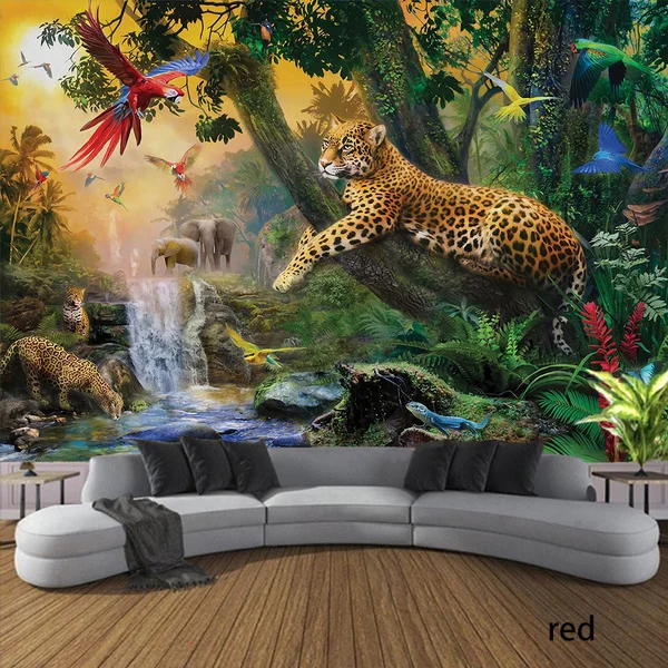 King of the Forest Tiger and Leopard  Animal Print Pattern Tapestry Home Living Room Bedroom Wall Decoration