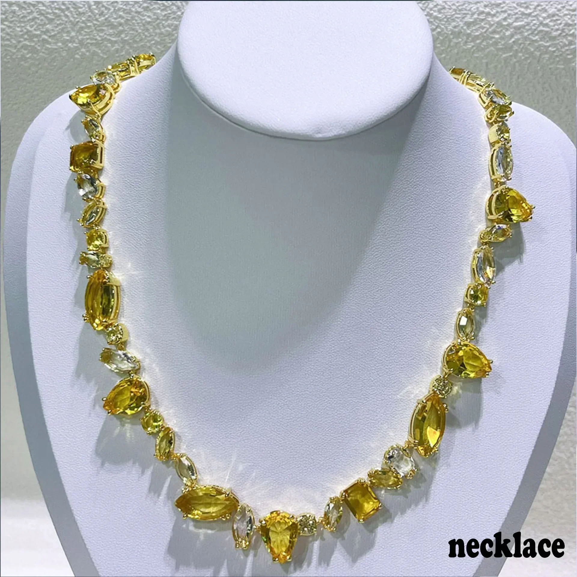 

Candy Yellow Mixed Crystal Necklace Jewelry Set - Luxurious, Stackable Long Earrings and Bracelet. Romantic Gift.