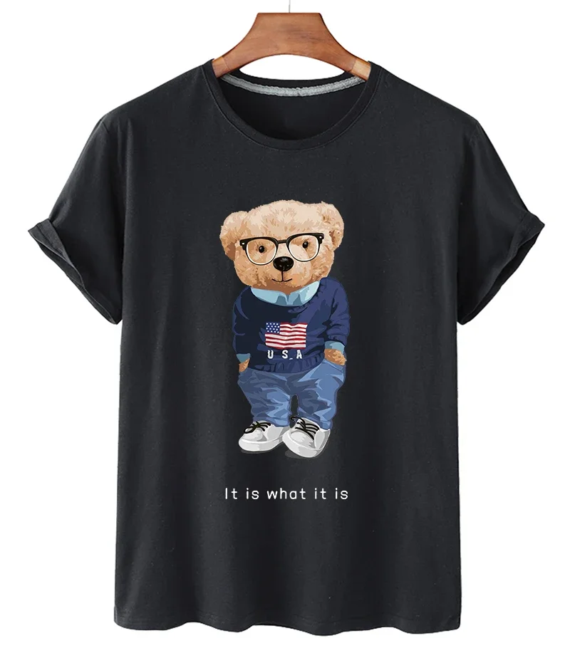

Funny Bear Print Tshirt Fashion Cartoon Harajuku Casual T-shirt Summer Short Sleeved Top Tees Unisex T Shirt