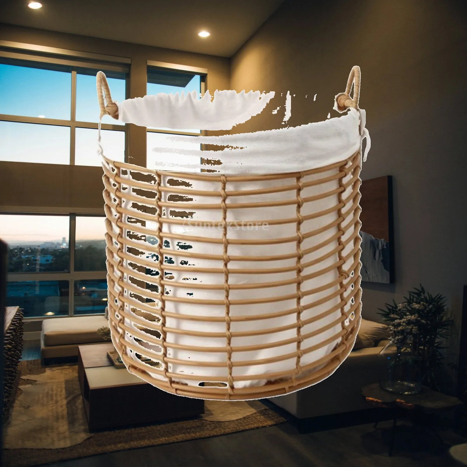 Laundry Basket with Removable Liner Faux Rattan Laundry Basket with Liner Woven Storage Bin Lightweight Sturdy for Families