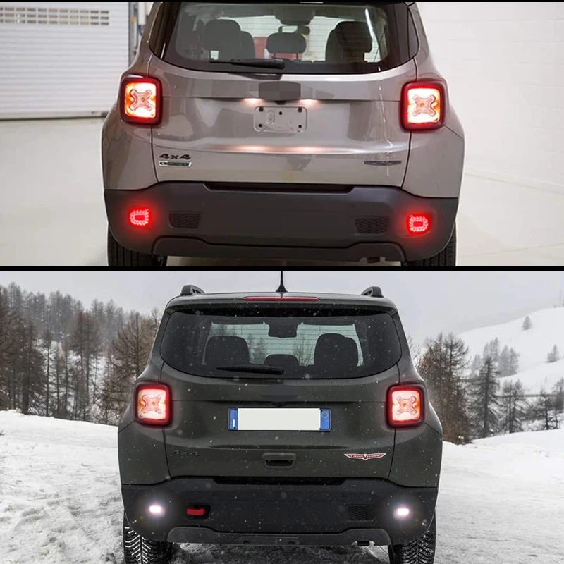 For 2015-2022 Jeep Renegade Red LED Rear Bumper Reflectors Lights, Rear Fog Lights Tail Lights with White Backup Reverse Lights