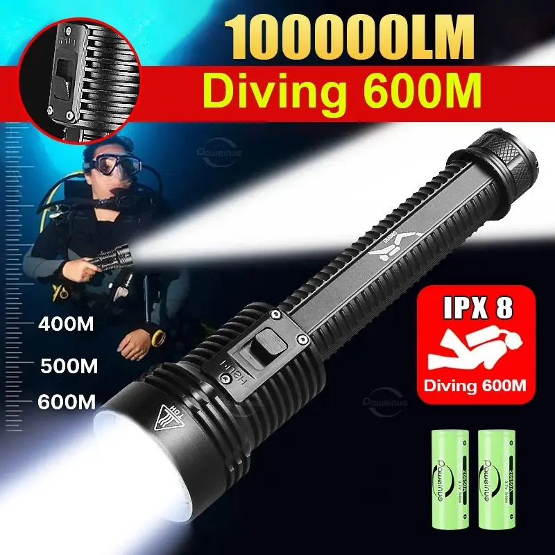 Super Powerful Diving Flashlight Torch Professional Scuba Diving Flashlight IPX8 Waterproof LED Flashlight Underwater Lantern