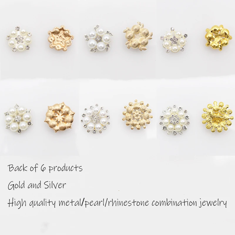 10pcs Gold/Silver Alloy Pearl Rhinestone Decoration Process DIY Wedding Handhold Flower Bow Ribbon Sewing Accessories