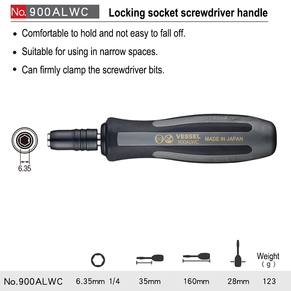 VESSEL 900ALWC HEX Locking Socket Screwdriver Handle