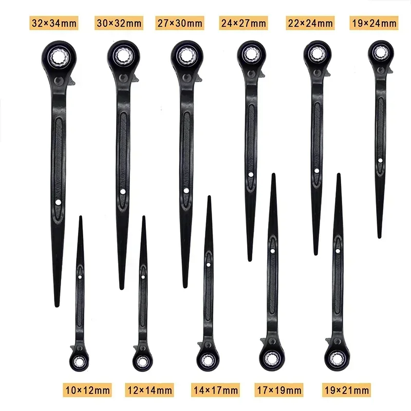 24 Teeth Pointed Tail Ratchet 10-30mm Spanner Scaffold Wrench Set Podger Spanner High Carbon Steel Socket Hand Tools