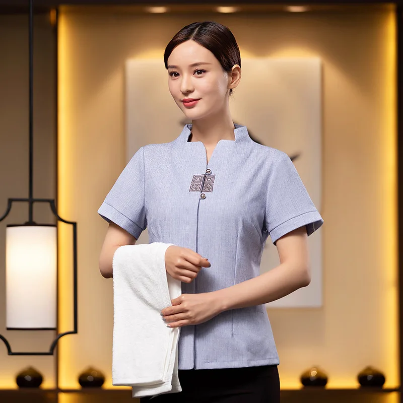 

Sanitary and Clean Property Floor Work Wear Female Temperament New Hotel Room Department Cleaning Service Uniform Short-Sl