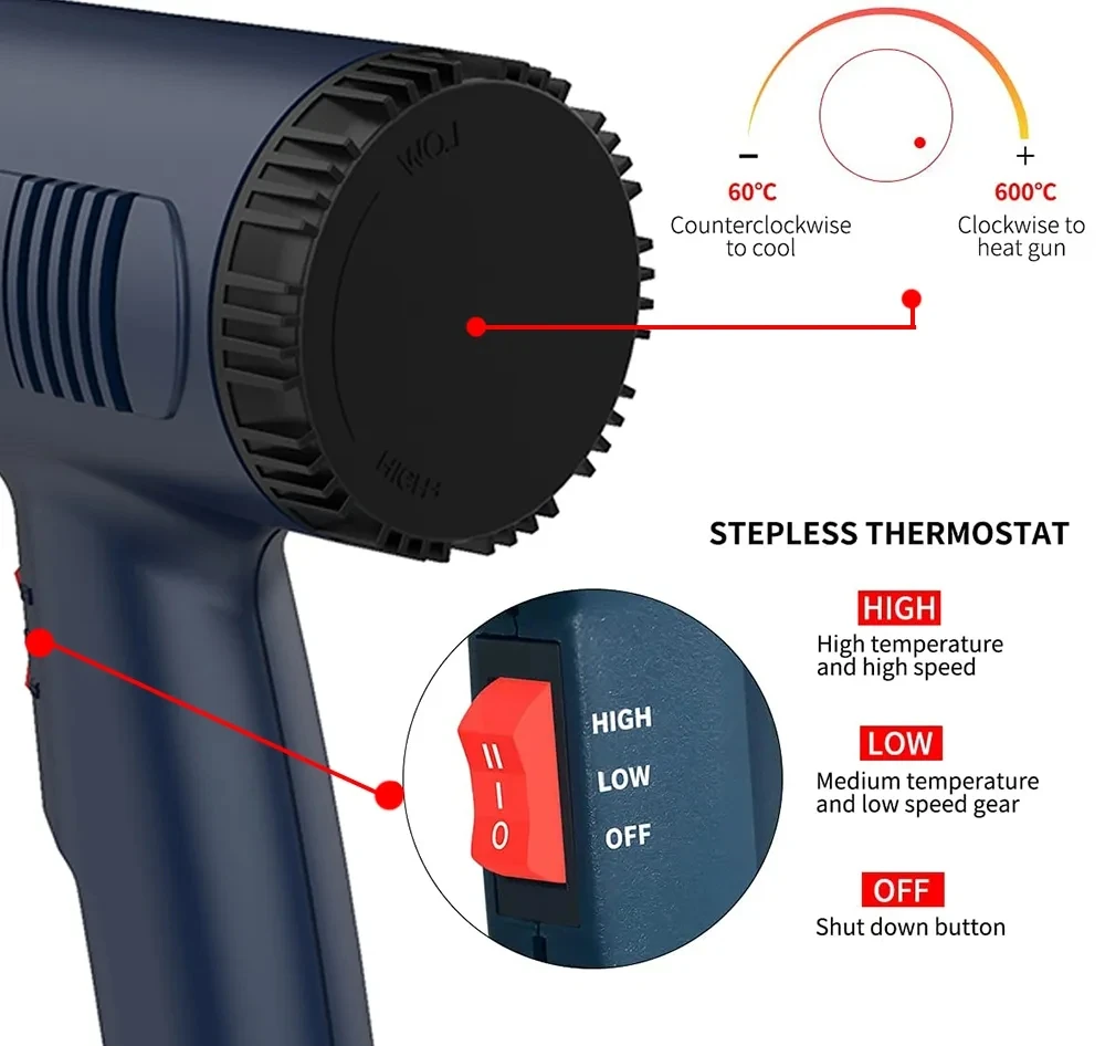 Imagem -03 - Pistolas Térmicas Ferramenta de Solda Temperatura Ajustável Revair Cabelo Secador Shrinking Embrulho Ferramentas 2800w 220v