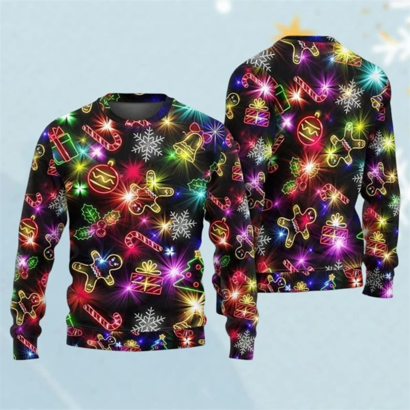 Christmas Colorful Pattern Sweatshirt Unisex Candy Santa 3D Print Ugly Sweatshirts Fashion Festival Casual Clothing Unisex Top