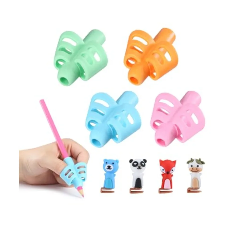 

- Pencil Grips for Handwriting, 4 Pack with 4 Clips, Colorful Flexible Silicon Pencil Holder for,Right and Left-Handed