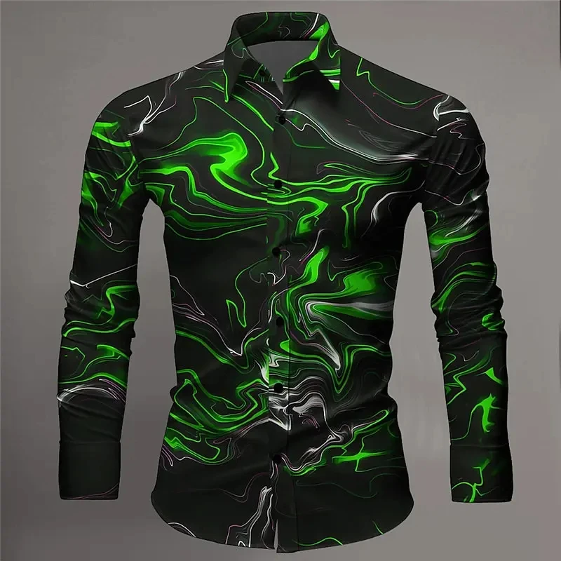 New Men's Shirt 3d Complex Graffiti Print Shirts Quality Men's Long Sleeved Street Harajuku Blouse Daily Casual Male Clothing