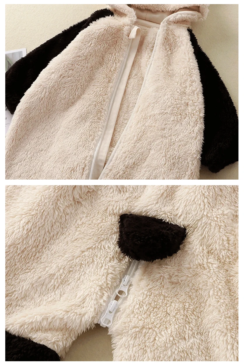 Baby Winter-Strampler aus Fleece mit Cartoon-Panda- und Hasenmotiv, Kapuzen-Jumpsuit für Jungen und Mädchen, Weiche Loungewear, Verdickter Kleinkind-Overall – Detail 4