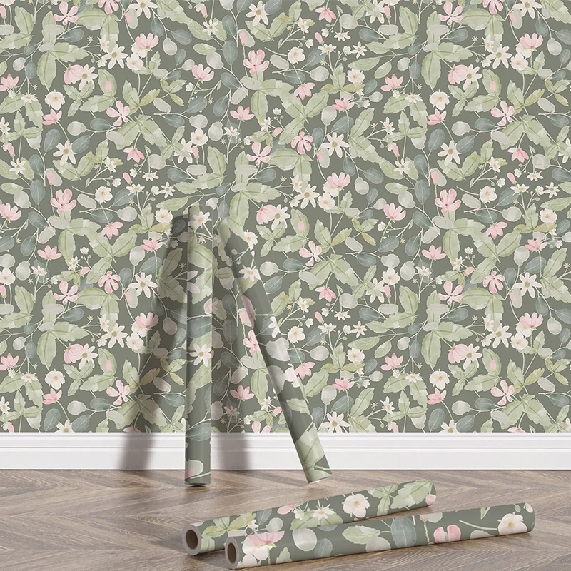 

Modern Chic Green Leaves and Floral Self Adhesive Wallpaper Peel And Stick Removable Wall Decorations Wallpaper for Anyroom