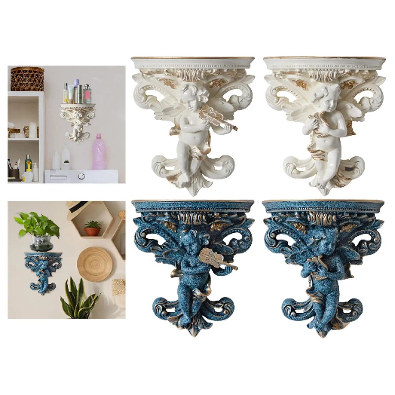 

Decorative Floating Shelf Angel Wall Sculpture Resin Statue Figurine for Nursery Living Room Bathroom Flower Vase Candleholder
