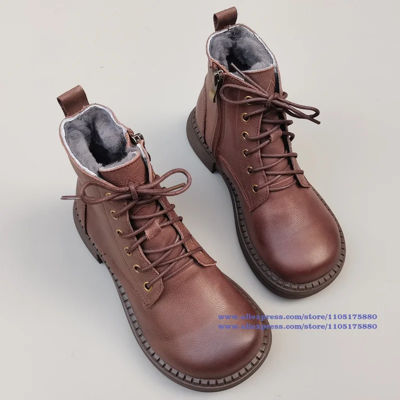 Reine Wolle Schnee Stiefel Große Runde Kappe Low Top Leder Schuhe Echt Leder Dicken Sohlen frauen Schuhe Winter Anti-kälte Frauen Stiefel