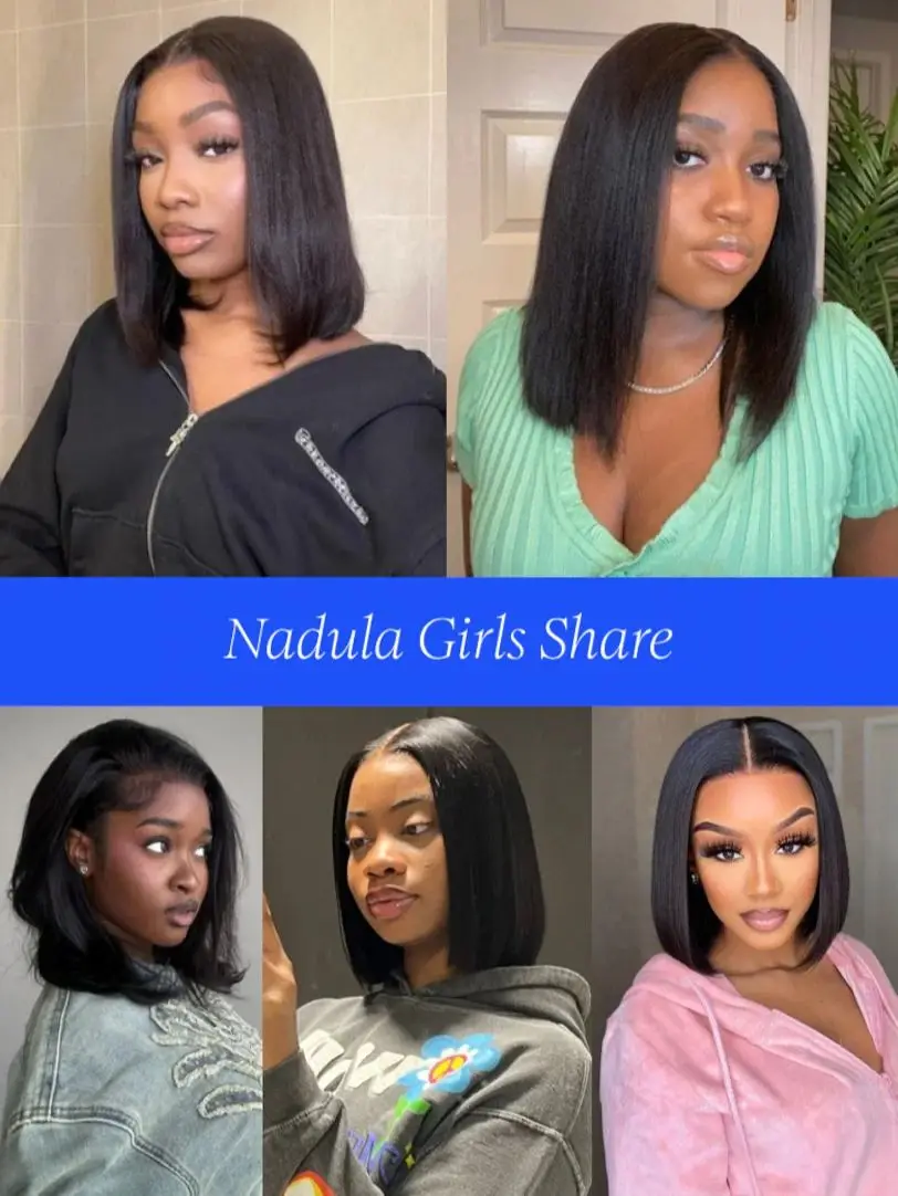 Nadula Hair-Perruque Bob Lace Closure Wig sans colle, cheveux Yaki lisses, 7x5, 13x4, pré-implantés, aspect naturel