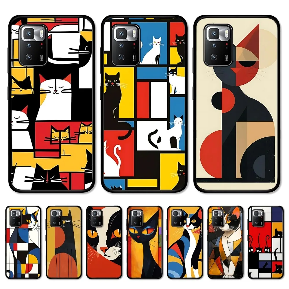

Cute Abstract Art Cat Phone Case For Redmi Note 4 X 5 A 6 7 8 T 9 9S 10 11 11S 11Epro Poco M3 Pro