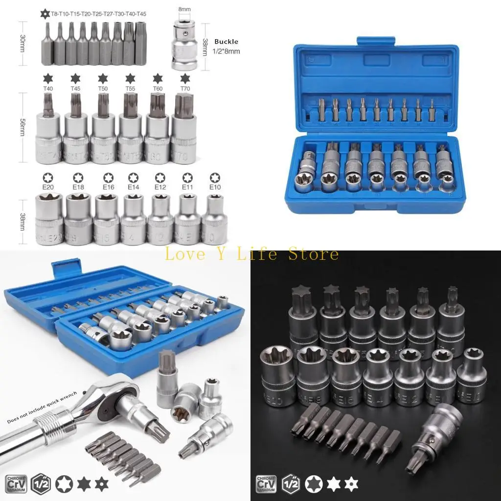 

L74C Torx Bit Socket Set for Mechanical Maintenance Automobile Repair CRV Star Sockets Set Corrosion Resistance Durable