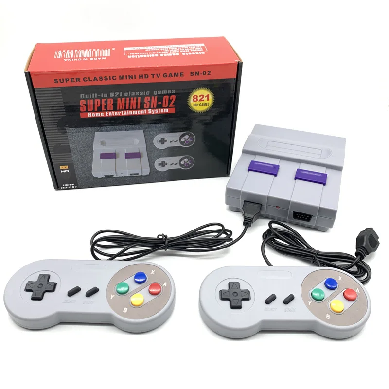 

Ретро-игровая приставка для SNES, 8-битные игры, мини-консоль для видеоигр с 821 встроенными играми для SNES, два геймпада, AV-выход