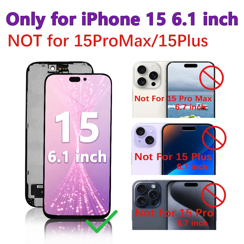 A3090 A2846 A3089 A3092 OLED Pantalla For Iphone 15 LCD Display Touch Screen Digitizer Assembly For Iphone 15 LCD Replacement