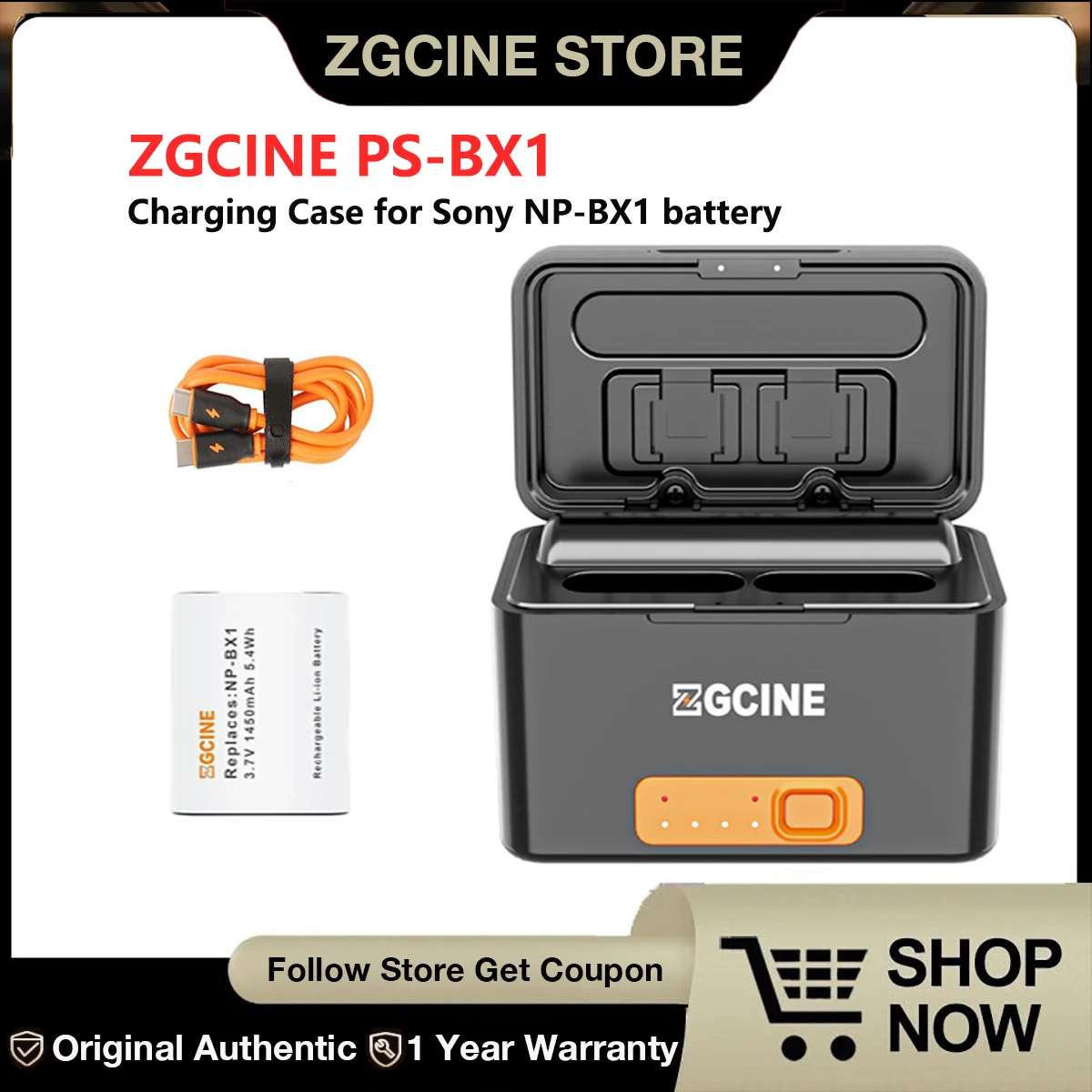 ZGCINE PS-BX1 Kit , Charging Case for Sony NP-BX1 battery with  1450mah battery