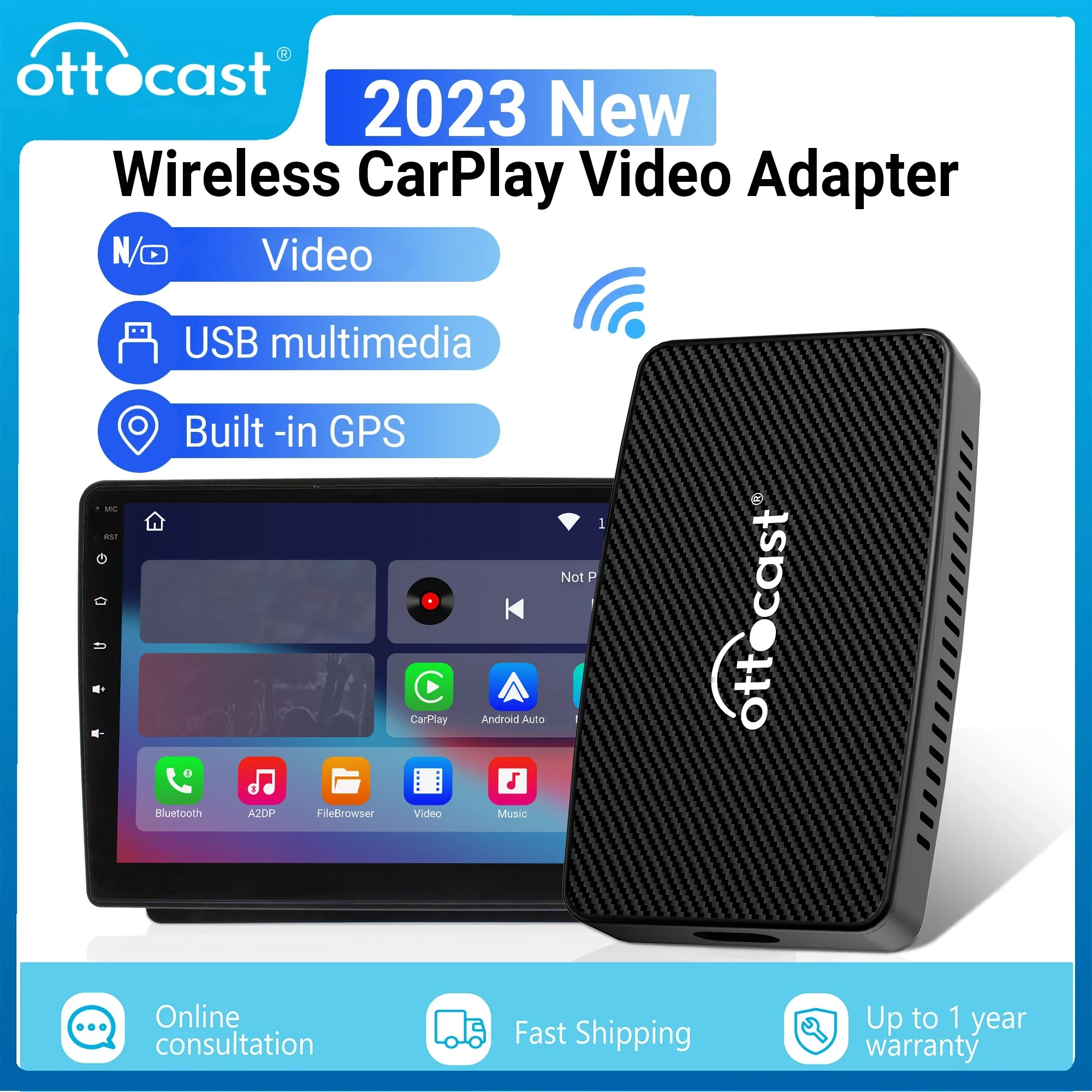 OTTOCAST Play2Video nirkabel CarPlay Android adaptor otomatis untuk Youtube Netflix pemutaran Video Aksesori Mobil