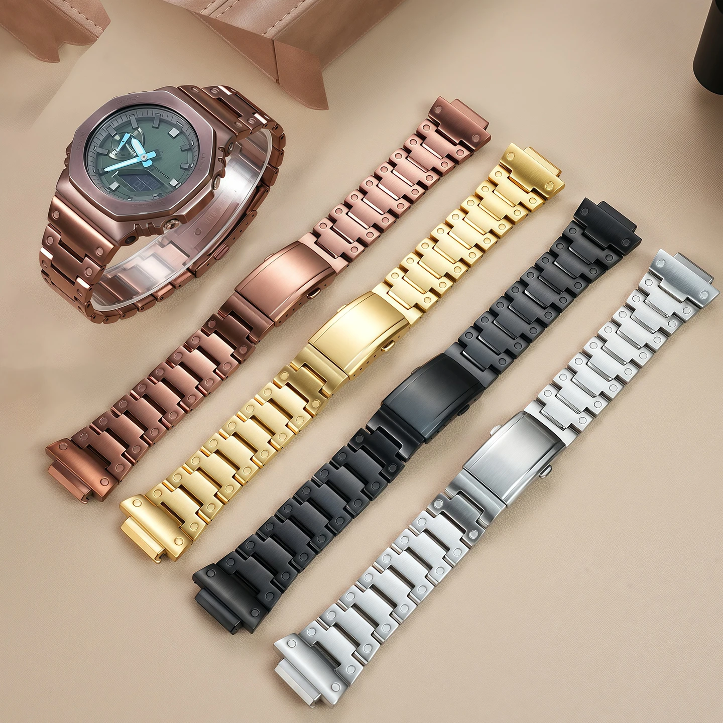 GM-2100 Stainless Steel Strap For Casio gm2100 Metal Stainless Steel Watch Chain GM-2100 Modified coffee colour man steel band