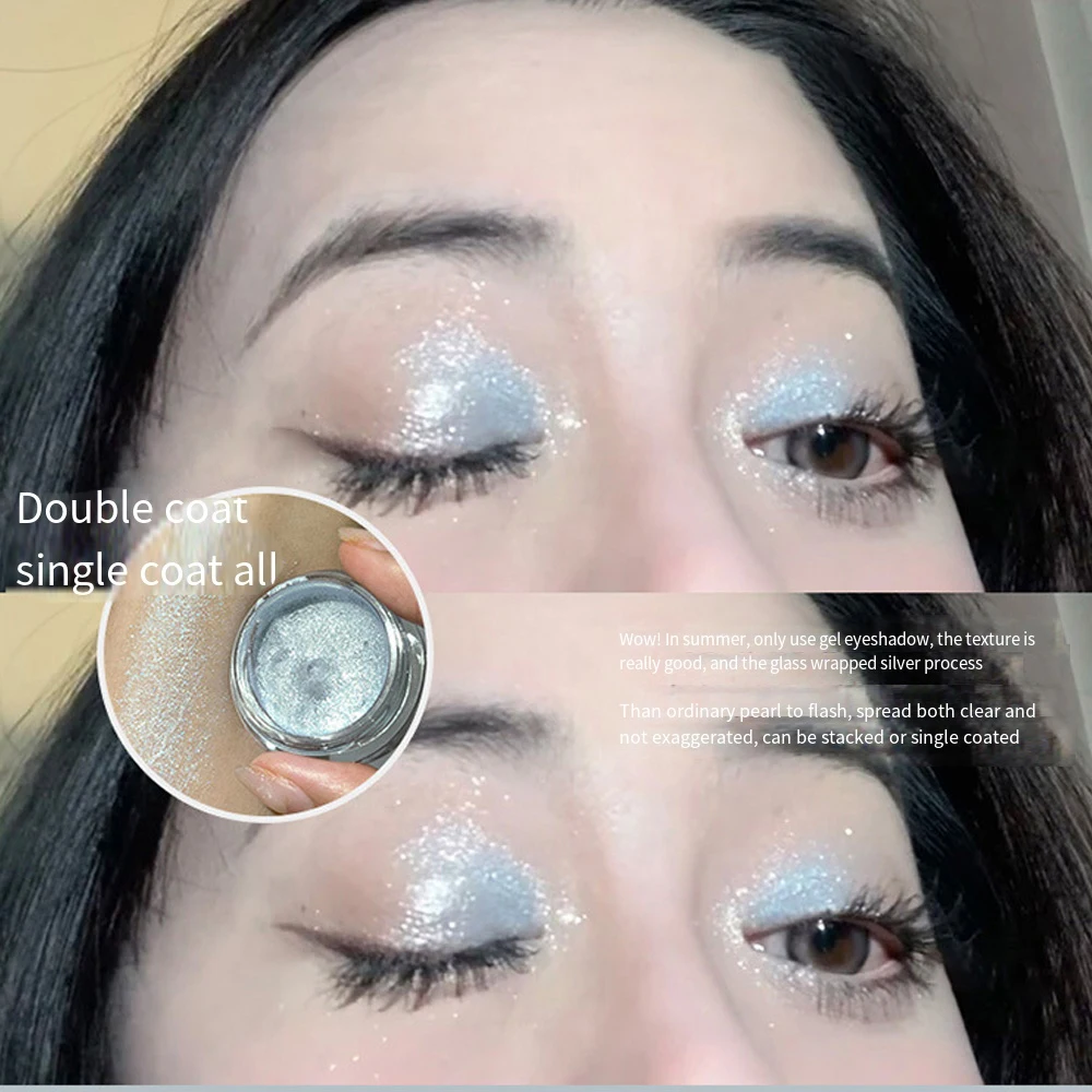 Paleta de sombras de ojos de Gel, brillo brillante, brillo plateado, perlado, maquillaje de ojos duradero