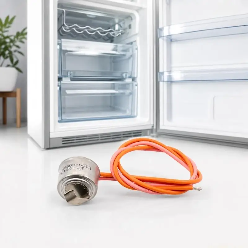 D0AB Refrigerator Temperature Control Component for Defrost Maintenance, Round Metal Two-Wire Thermostat for Evaporator Coil