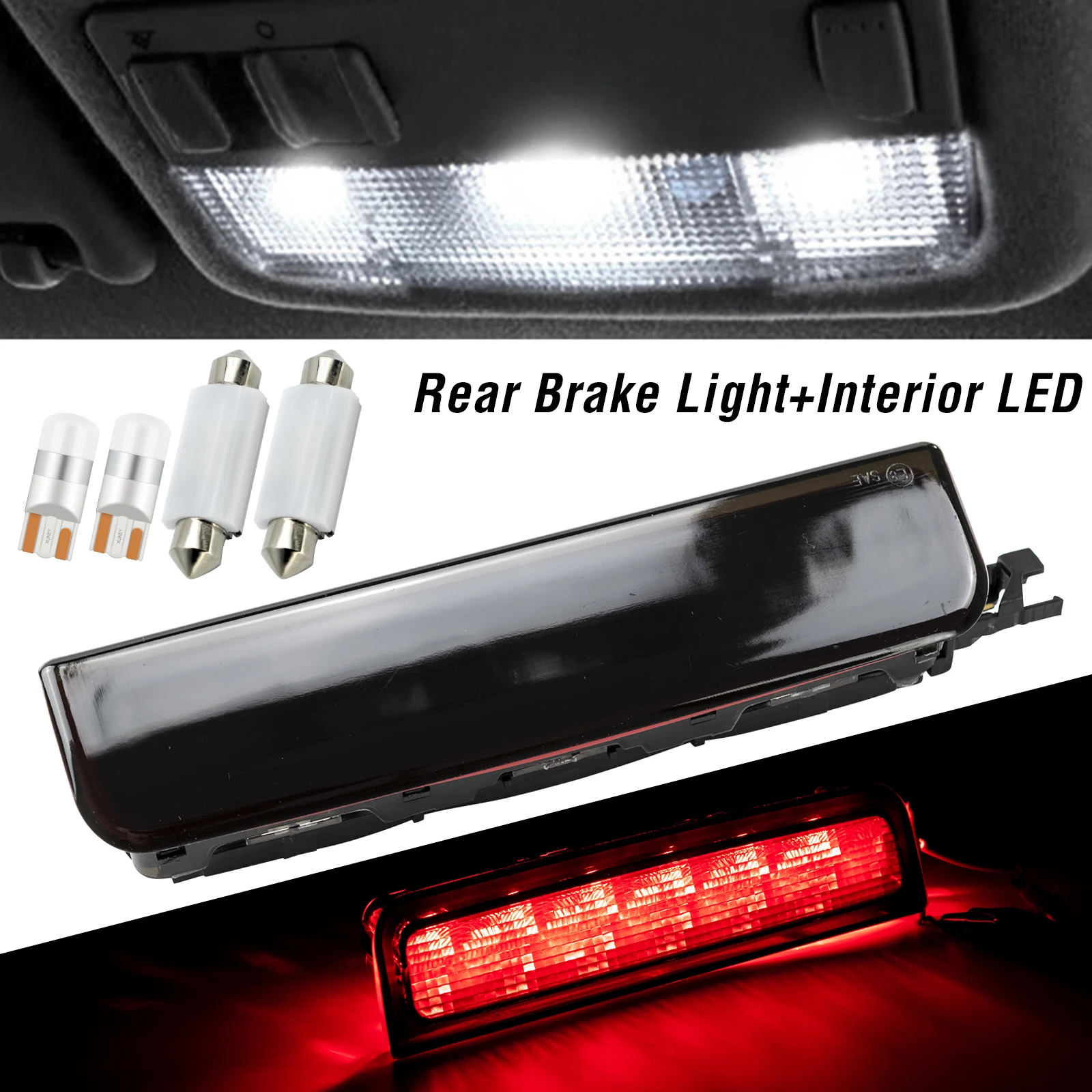 

For VW Caddy 03-14 Third Rear Brake Light 2K0945087A + Interior Map Light Bulbs Kit + License Plate Light Number Plate LED Lamp