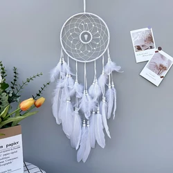 Nordic Dream Catcher Handmade White Feather Wind Chimes Crystal Wall Pendant Birthday Festival Gifts Bedroom Hanging Ornaments