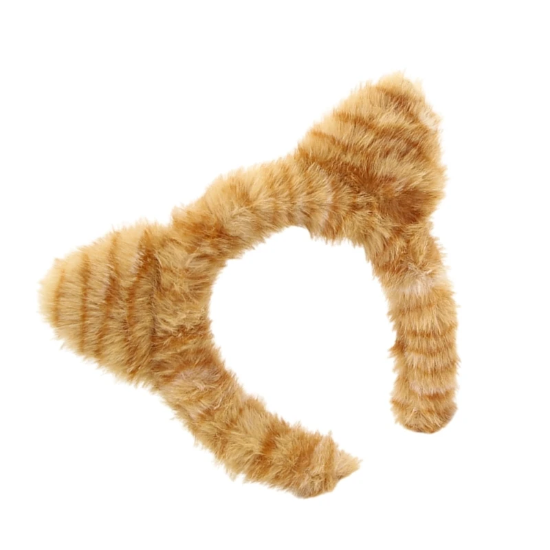 Hairband Kitten Ears Leopard Pattern Furry Plush for Halloween Cosplay Makeup Wash Face Stage Play Hair Hoop