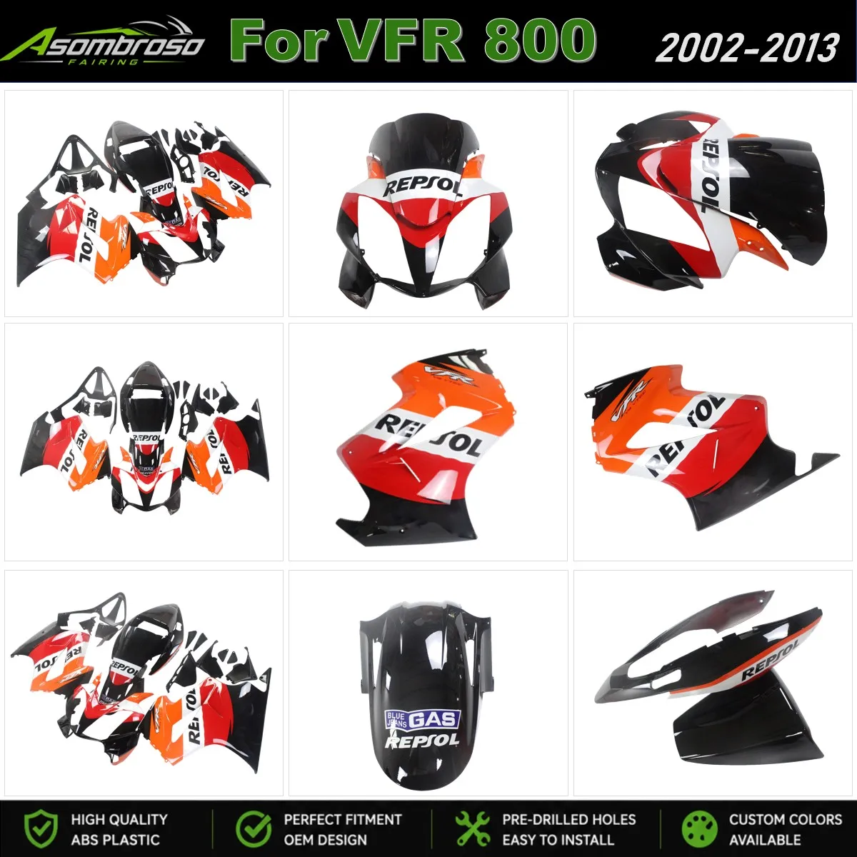 Custom Paint Fairings For Honda VFR800 VTEC 2002-2013 VFR 800 Motorcycle ABS Injection Bodykit Cowling Set