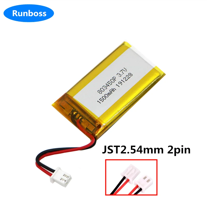 Batterie aste Fuchsia avec connecteur JST XHR, 803450 V, 3.7 mAh, 1500mm, 2 broches, MP3, DVD, PAD, appareil photo, GPS, ordinateur portable, téléphone portable, 2.54