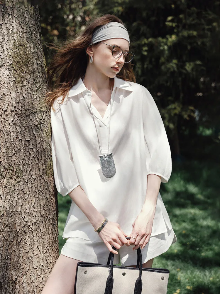 

Свободная женская рубашка в корейском стиле Lanen Van: повседневная, в расслабленном стиле, с рукавом 3/4