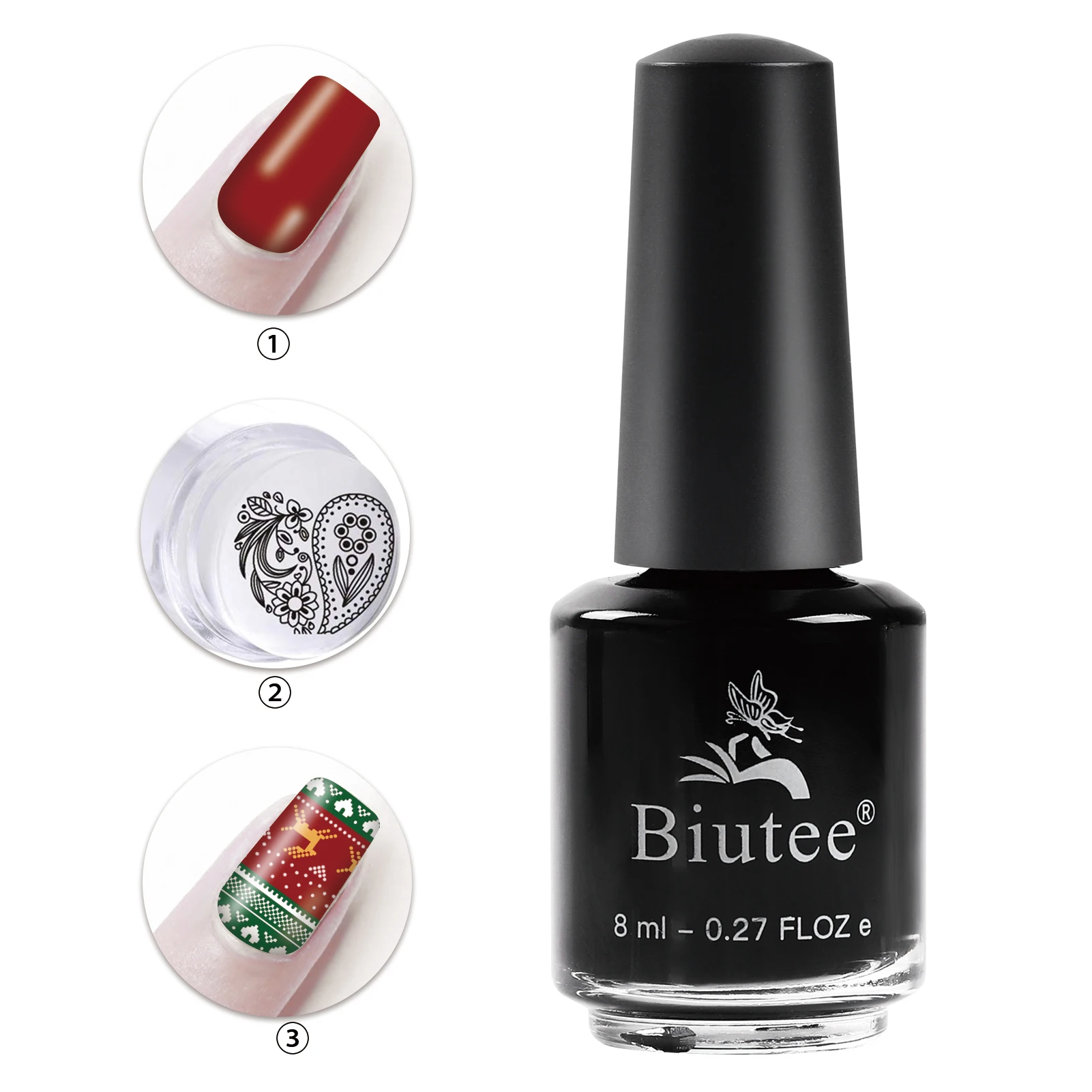 Biutee 8Ml ปั๊ม2สีแสตมป์เคลือบเงาเล็บปั๊มแผ่นพิมพ์ภาษาโปลิชคำพิมพ์เคลือบเงา No Smudge Top coat น้ำมัน