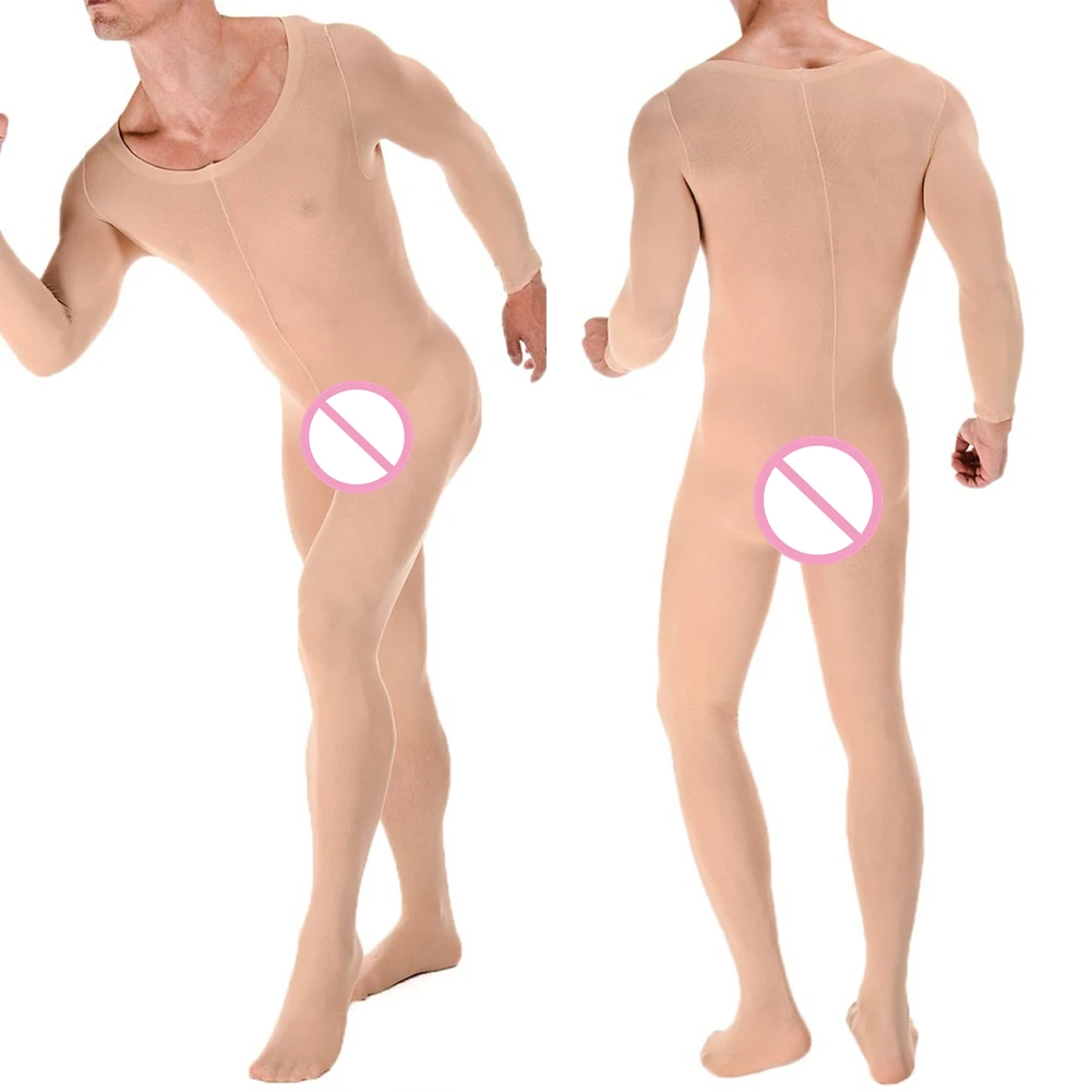 Mens Sexy Lingerie Sheer Mesh Body Stocking Stretchy Transparent Tights Pantyhose Open Penis Jumpsuit Full Bodysuit Clubwear