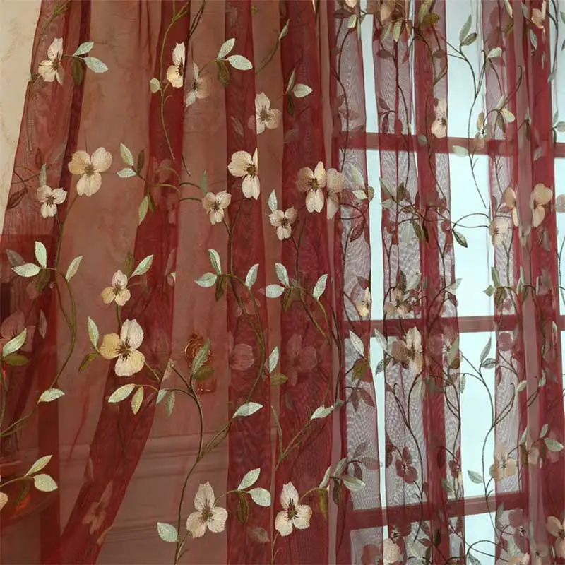 ستائر شفافة مطرزة لغرفة المعيشة نافذة تول ستائر ستائر لغرفة النوم الفاخرة الأزهار كورتينا ديكور منزلي مخصص #3