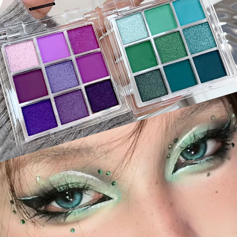 Avocado Green Eyeshadow Palette 9 Colors Smokey Purple Black Eye Shadow Cosmetics Matte Glitter Shimmer Nude Eye Pigment Makeup