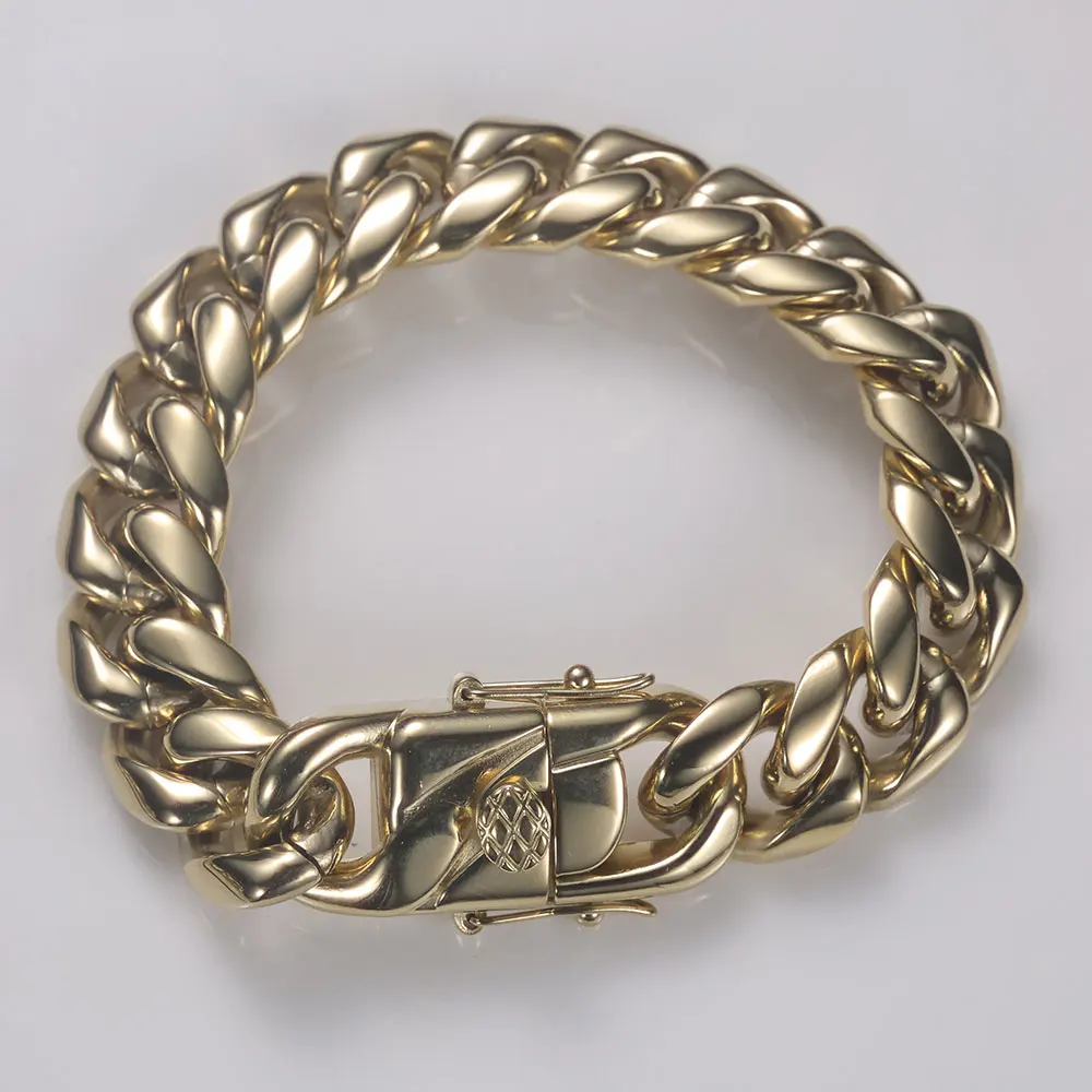 14K Gold Plated 8mm 12mm Stainless Steel Cuban Chain Hip Hop PVD Plated Cuban Link Chain Necklace For Men Women Party Gift