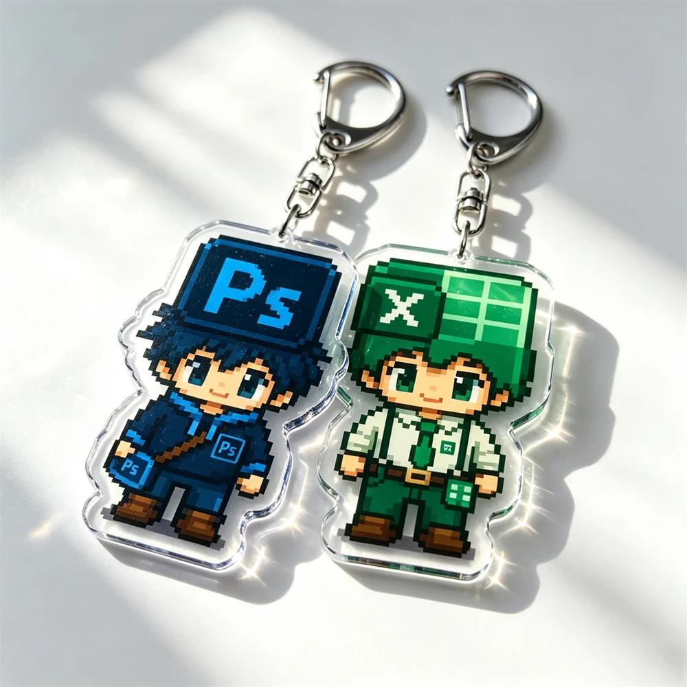 Cute Office Design Software Chibis Keychains for Accessories Bag Charms Jewelry PS Excel AI Acrylic Pendant Keyrings Fans Gifts
