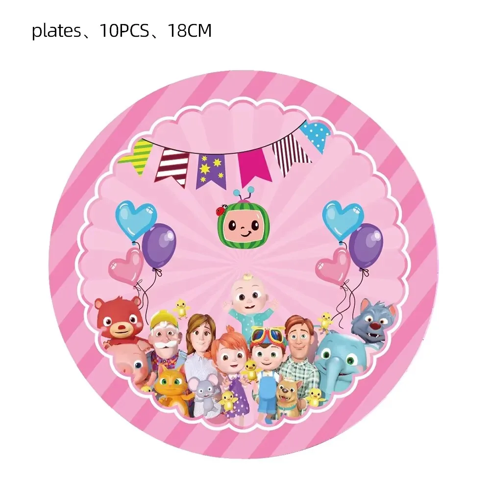 Cartoon Familie Cocomelon Happy Birthday Party Deko-Set Tischdecke Teller Becher Geschenk Ballon Kuchen-Set Kinder-Party-Zubehör – Detail 6