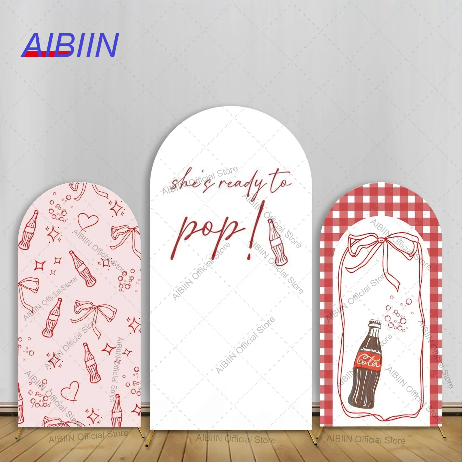 Fondo Decorativo para Baby Shower con Diseño de Lata de Refresco, Estrellas Rosas y Rojas, Lazo, Decoración para Fiesta de Bienvenida de Maternidad