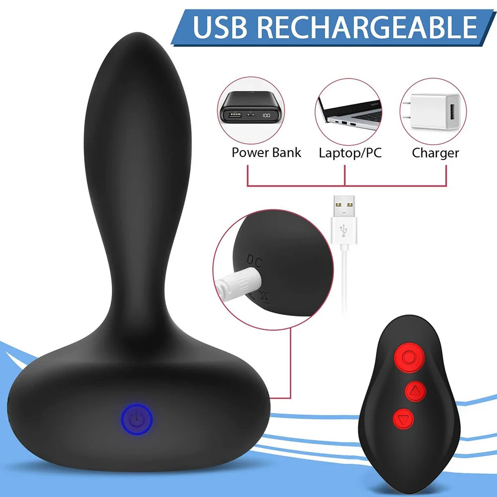 Automatic Inflatable Anal Vibrator Body-Safe Silicone Prostate Massager With Remote Control Thumping Vibrating Butt Plug Sex Toy